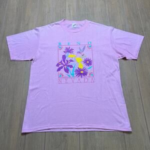 Vintage 90s Reno Nevada hummingbird and flowers travel tee shirt Sz XL